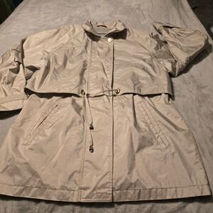 Fleet Street Vintage Beige Rain Jacket Storm Flap Drawstring Waist Womens Small